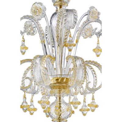 Imperial Venetian Rigadin Murano Glass Chandelier With Gold Trimming