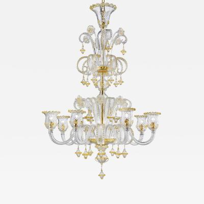 Imperial Venetian Rigadin Murano Glass Chandelier With Gold Trimming