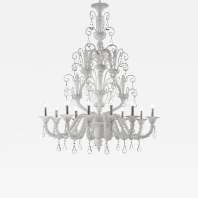 Imperial Venetian White Ca Rezzonico With Curls Murano Glass Chandelier