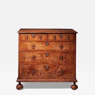 Important 17th Century William and Mary Bur Pollard Oak Chest of drawers