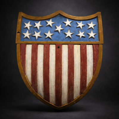 Important 1812 Carved Wood Battleship Shield 