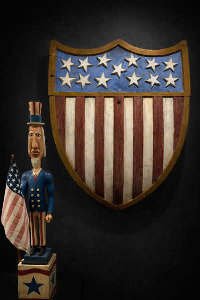 Important 1812 Carved Wood Battleship Shield 