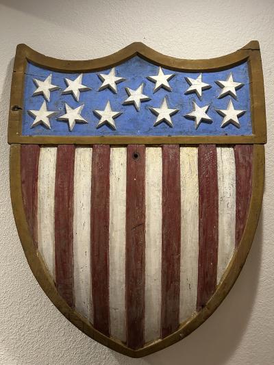 Important 1812 Carved Wood Battleship Shield 