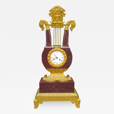 Important Charles X Imperial Porphyry Lyre Clock