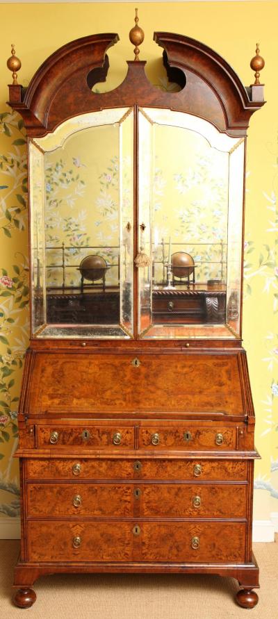 Important George I Burl Walnut Bureau Bookcase