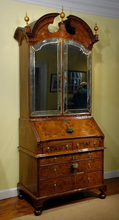 Important George I Burl Walnut Bureau Bookcase