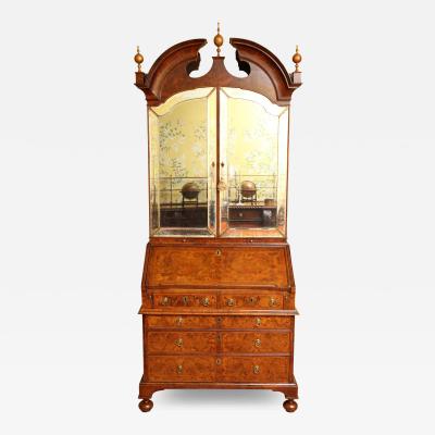 Important George I Burl Walnut Bureau Bookcase