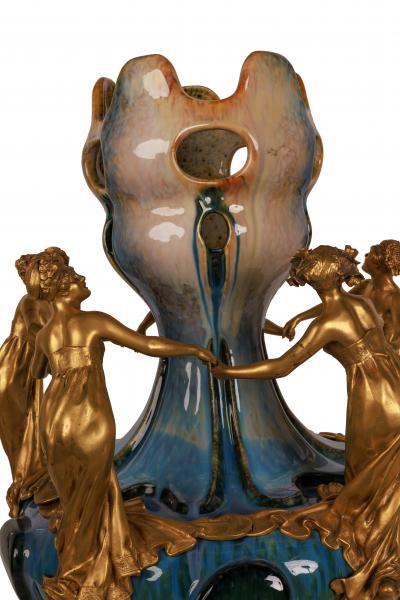 Important Monumental Art Nouveau Ormolu Mounted Ceramic Exhibition Vase
