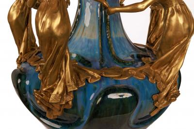 Important Monumental Art Nouveau Ormolu Mounted Ceramic Exhibition Vase