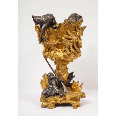 Important Ormolu and Silvered Bronze Figural Wine Cooler Possibly Russian 1860