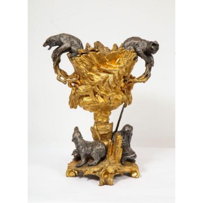 Important Ormolu and Silvered Bronze Figural Wine Cooler Possibly Russian 1860