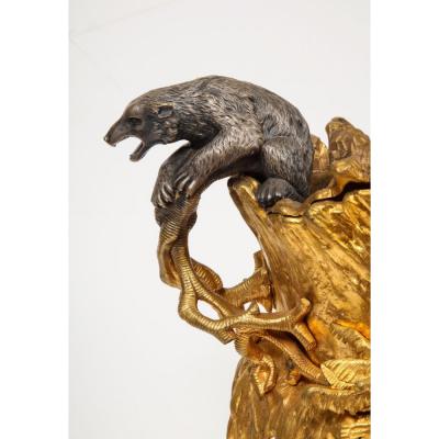 Important Ormolu and Silvered Bronze Figural Wine Cooler Possibly Russian 1860