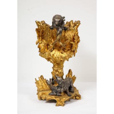 Important Ormolu and Silvered Bronze Figural Wine Cooler Possibly Russian 1860