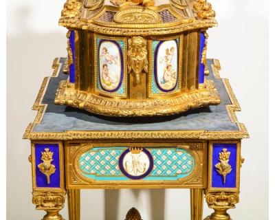 Important Rare French Ormolu Sevres Style Porcelain Jewelry Box on Bronze Table