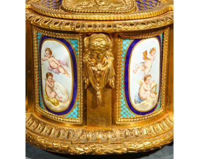 Important Rare French Ormolu Sevres Style Porcelain Jewelry Box on Bronze Table