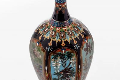Important Set of Three Meiji Japanese Cloisonn Enamel Vases Signed by Ota
