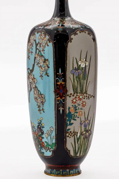 Important Set of Three Meiji Japanese Cloisonn Enamel Vases Signed by Ota