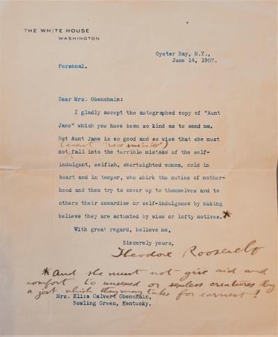 Important Teddy Roosevelt Letter from White House June 1907
