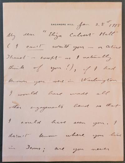 Important Teddy Roosevelt Letter of January 1918