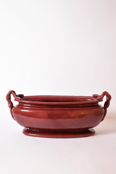 Important red ceramic planter bowl 1950s 
