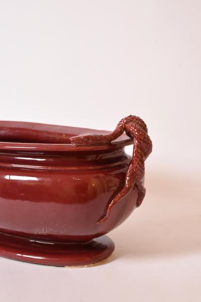 Important red ceramic planter bowl 1950s 