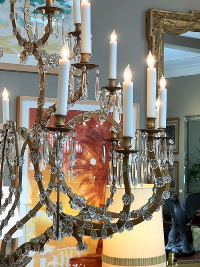 Imposing Gilt iron Crystal Basket form 25 light Chandelier