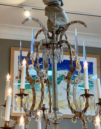 Imposing Gilt iron Crystal Basket form 25 light Chandelier