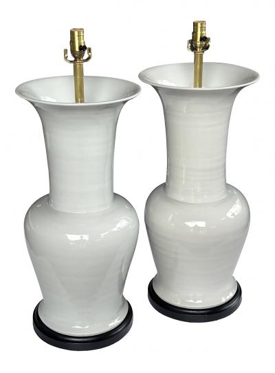 Imposing Pair Chinese Off white Glazed Ceramic Baluster Form Lamps