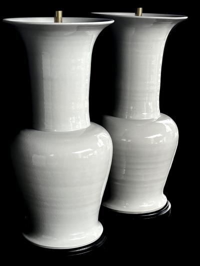Imposing Pair Chinese Off white Glazed Ceramic Baluster Form Lamps