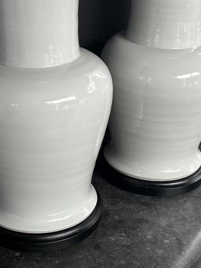 Imposing Pair Chinese Off white Glazed Ceramic Baluster Form Lamps