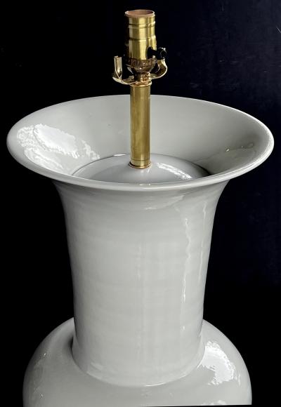 Imposing Pair Chinese Off white Glazed Ceramic Baluster Form Lamps