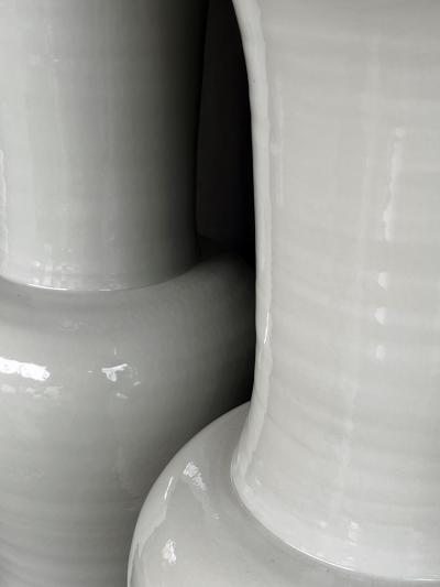 Imposing Pair Chinese Off white Glazed Ceramic Baluster Form Lamps