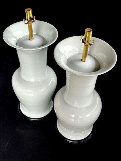 Imposing Pair Chinese Off white Glazed Ceramic Baluster Form Lamps