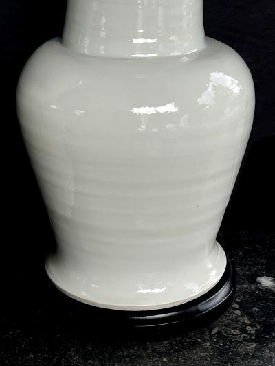 Imposing Pair Chinese Off white Glazed Ceramic Baluster Form Lamps