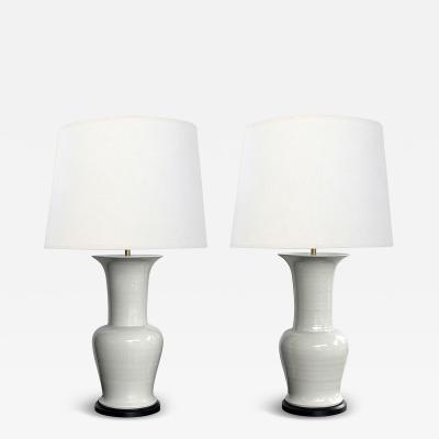 Imposing Pair Chinese Off white Glazed Ceramic Baluster Form Lamps