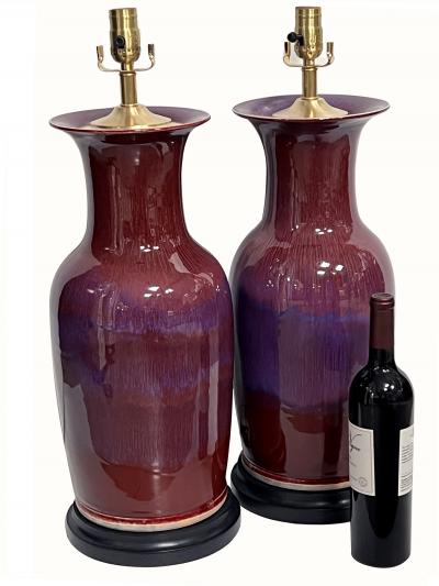 Imposing Pair of Chinese Oxblood Glazed Porcelain Lamps