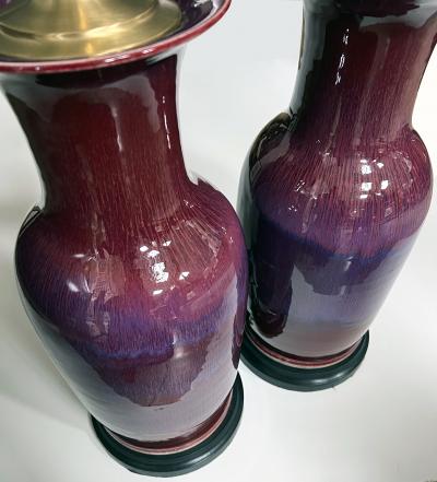 Imposing Pair of Chinese Oxblood Glazed Porcelain Lamps