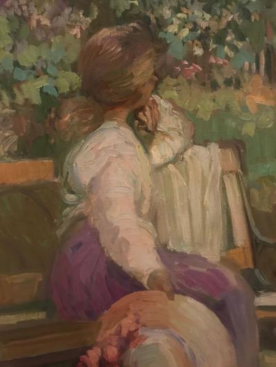 Impressionist Decorative Water Color in a Fine Gilt Frame Signed