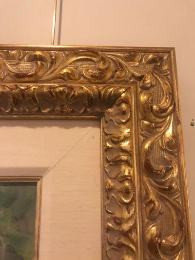 Impressionist Decorative Water Color in a Fine Gilt Frame Signed