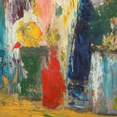 Impressionist Oil on Canvas Still Life of Flowers in Vases