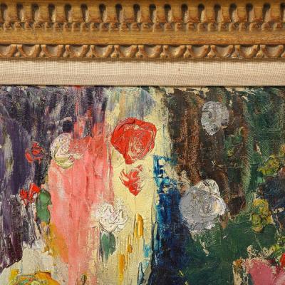 Impressionist Oil on Canvas Still Life of Flowers in Vases