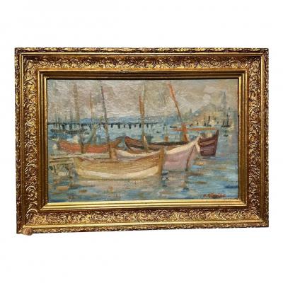 Impressionist Seascape Oil Painting W Boats by D ndar
