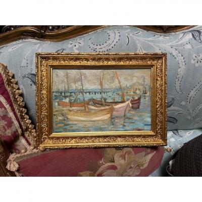 Impressionist Seascape Oil Painting W Boats by D ndar
