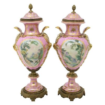 Impressive 19th Century French S vres Style Ormolu Mounted Porcelain Covered Urn