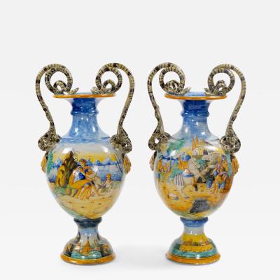 Impressive 19th Century Italian Majolica Centerpiece Double Snake Handles