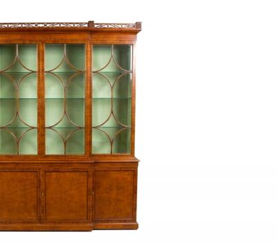 Impressive Early 20th Century George III Style Inlaid Walnut Breakfront Cabinet