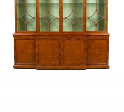 Impressive Early 20th Century George III Style Inlaid Walnut Breakfront Cabinet