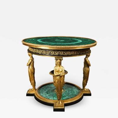 Impressive Empire Style Malachite and Ormolu Center Table After Desmalter