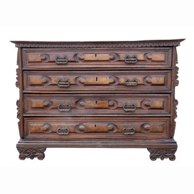 Impressive Italian Baroque Walnut and Burl Walnut Commode