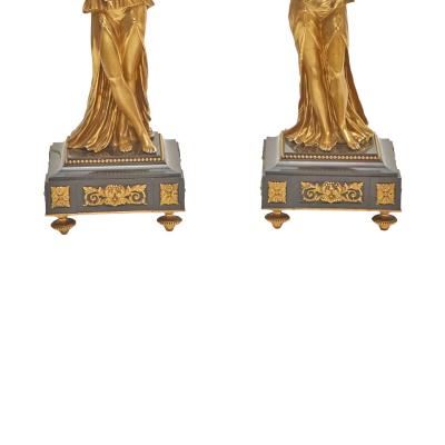Impressive Pair 19th Century Gilded Bronze Ormolu Six Light Figural Candelabra